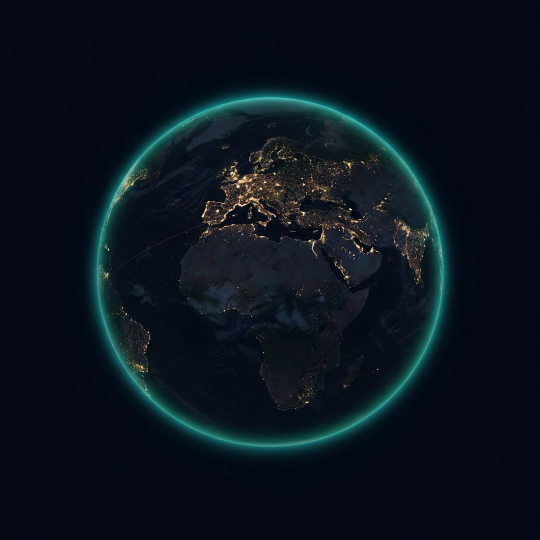 The Earth at night, with city lights across Europe and North Africa
